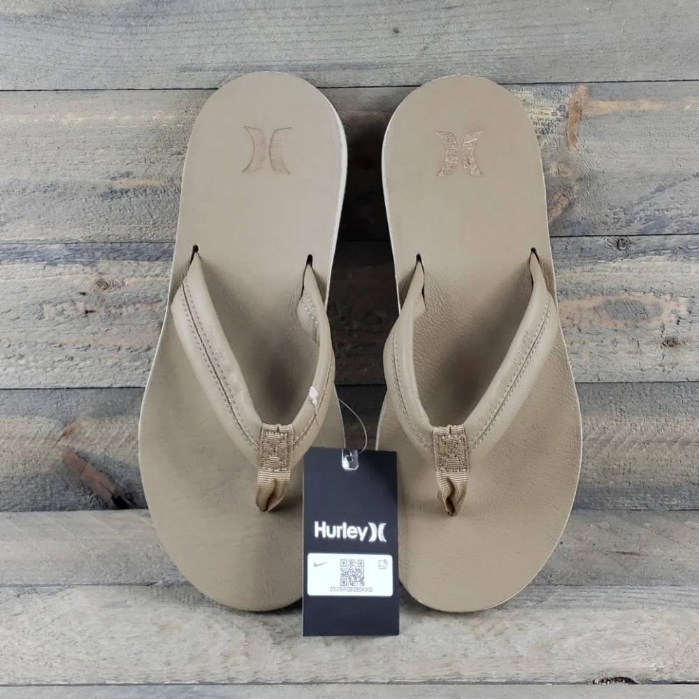 Hurley Lunar Leather Sandals Flip Flops Khaki